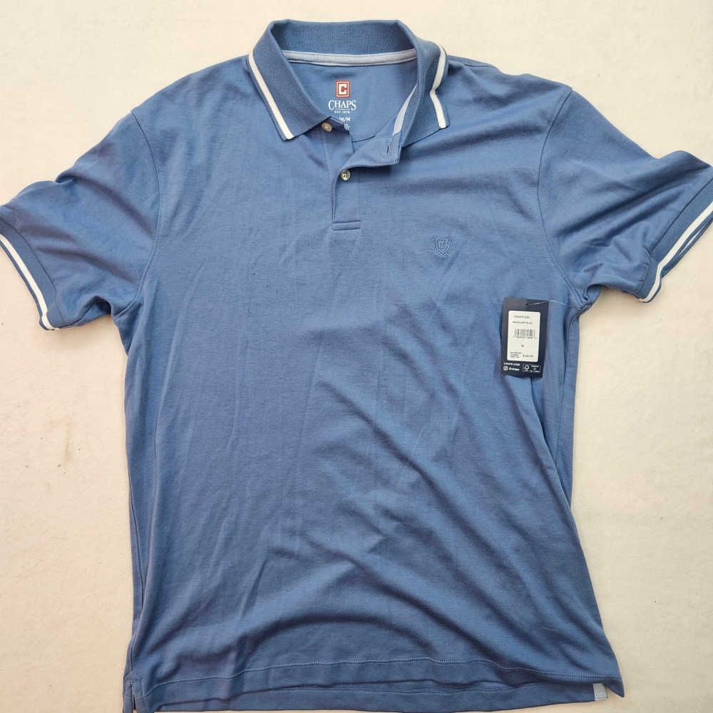 Chaps Polo Shirt Mens Medium Blue NWT Short Sleeve Tipped Collar CM34PL933